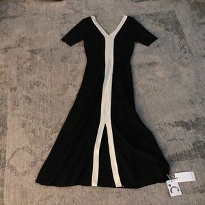 CriMMENSE two tone V-neck Knit Slit MIDI Dress